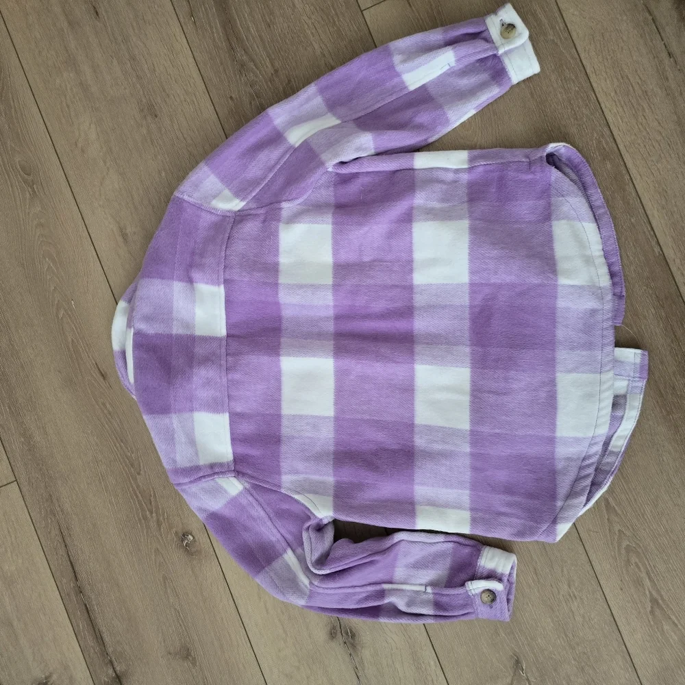 NWT Member's Mark Girl's Relaxed Fit Plaid Shacket Purple Plaid